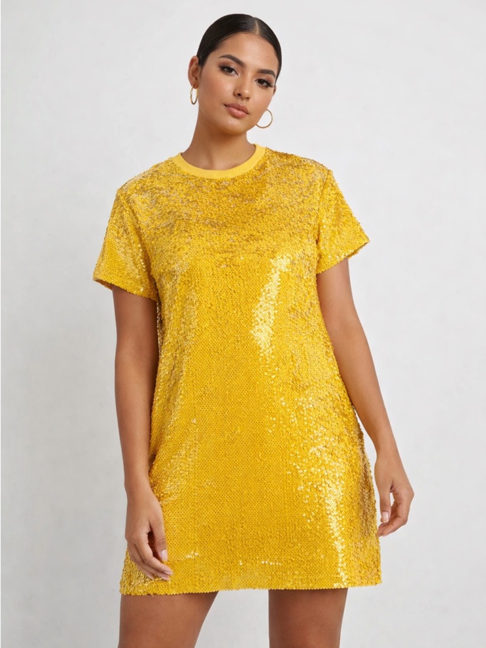 Zara Gold Sequin Short Sleeve Shift Dress